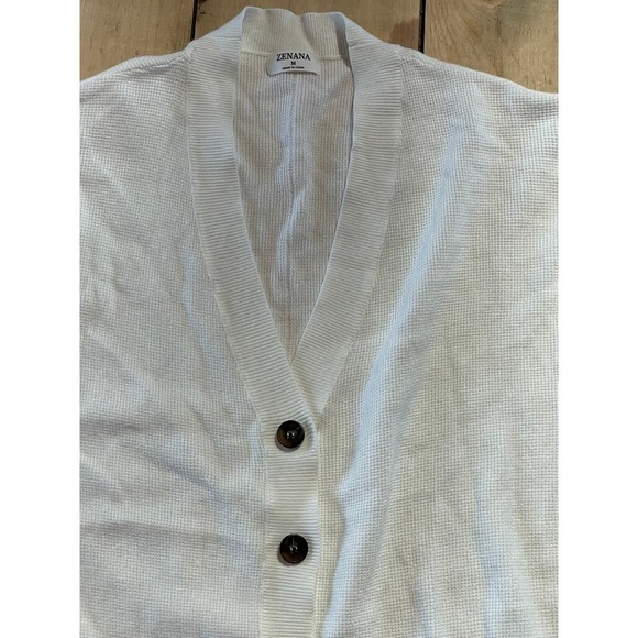Zenana womens v-neck Button Front Cardigan Sweater Long Sleeve. White. Medium - Picture 3 of 5